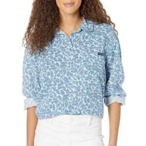 NWT Calvin Klein Women's Collared Long Sleeve Blue Animal Print Shirt S